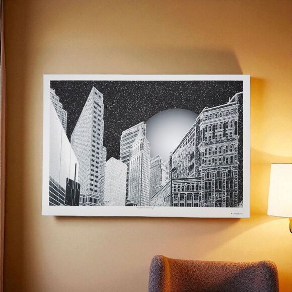 Shirley A. Jeane “Night in the City” Black & White Skyline Watercolor Print 2018 - Picture 1 of 10